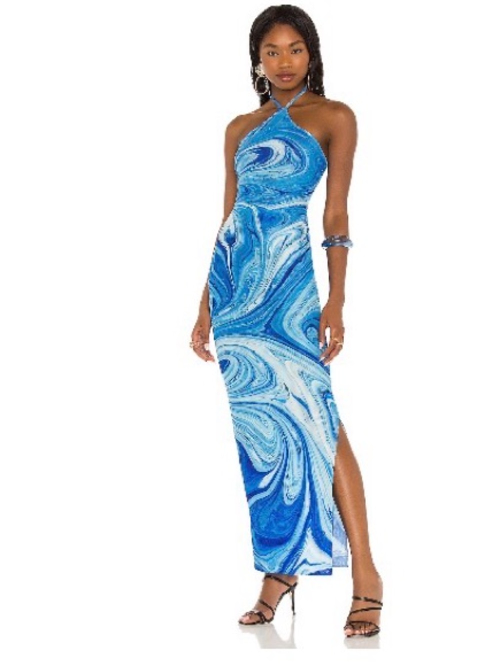 Farai London Blue Swirl Halter Maxi Dress